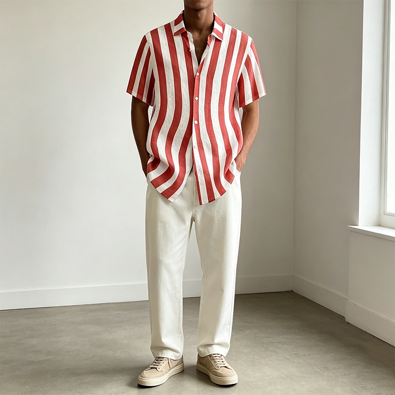 Mivanity Classic Casual Cotton Linen Stripe Shirts