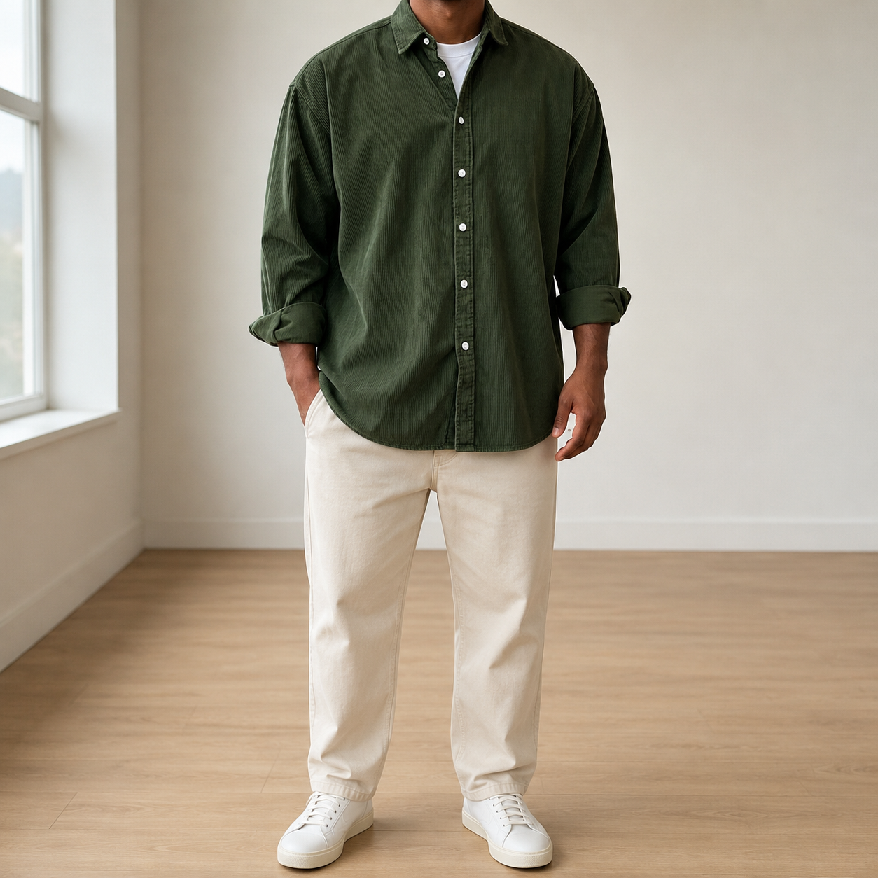 Mivanity Classic Essential Corduroy Long Sleeve Shirts