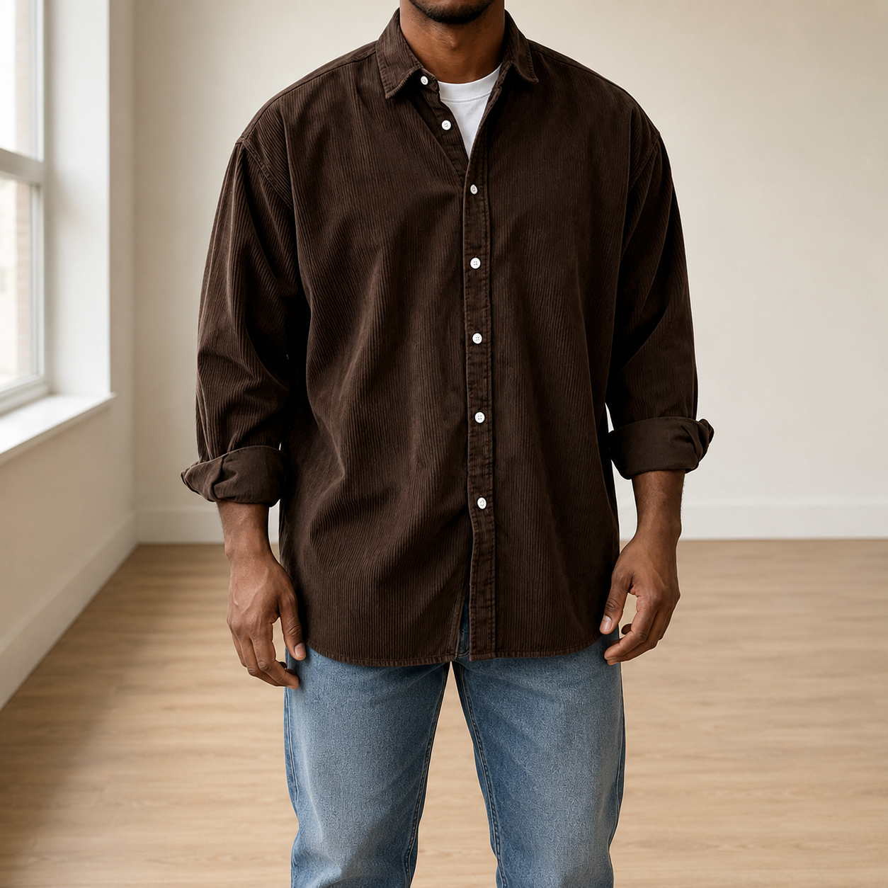 Mivanity Classic Essential Corduroy Long Sleeve Shirts