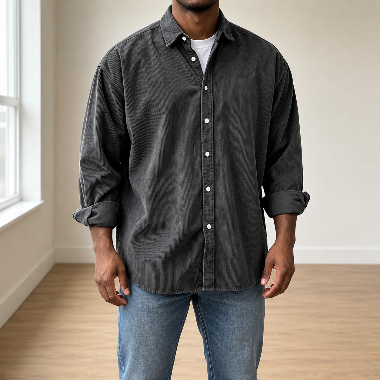 Mivanity Classic Essential Corduroy Long Sleeve Shirts