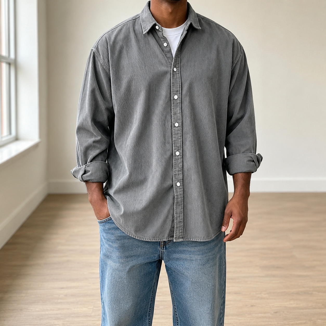 Mivanity Classic Essential Corduroy Long Sleeve Shirts