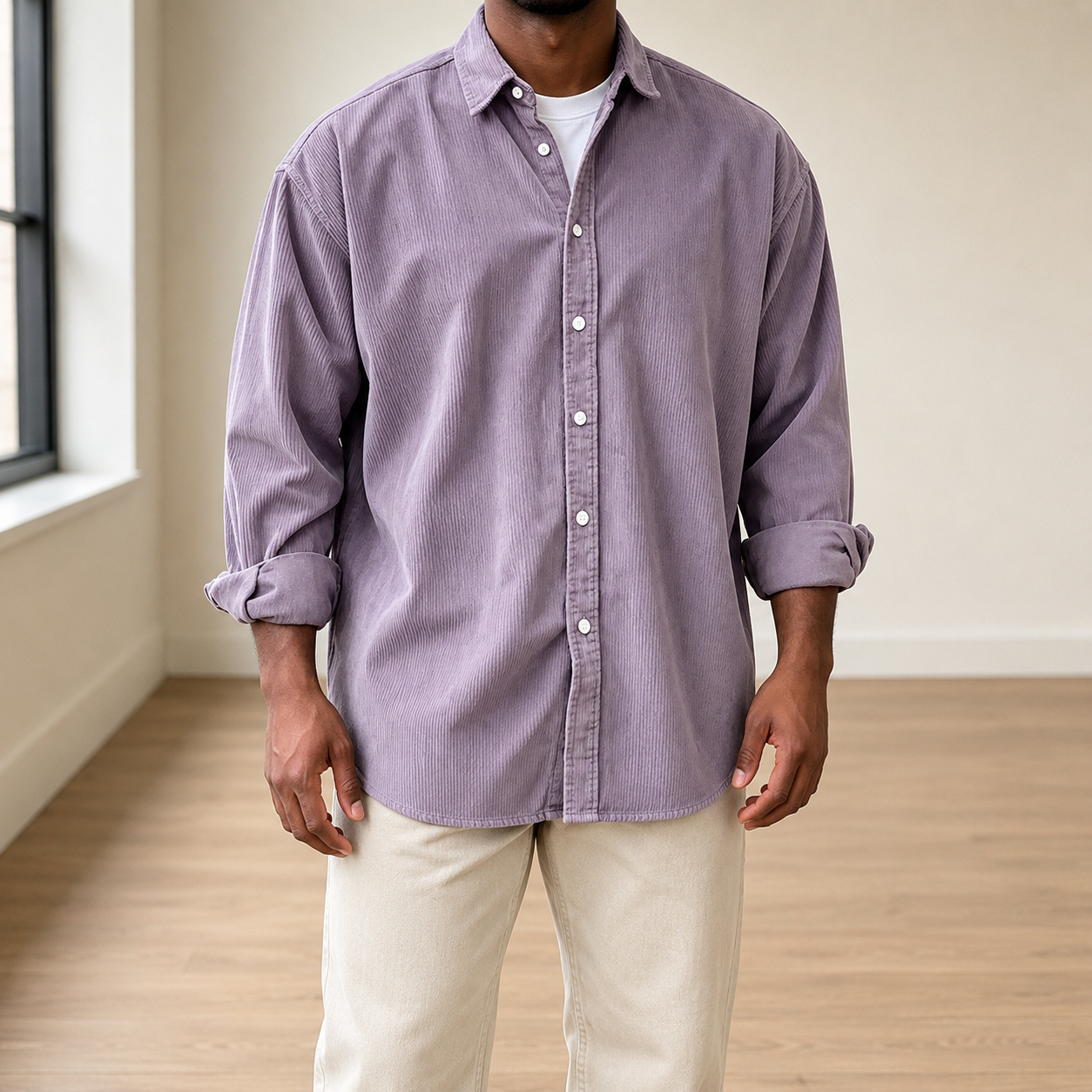 Mivanity Classic Essential Corduroy Long Sleeve Shirts