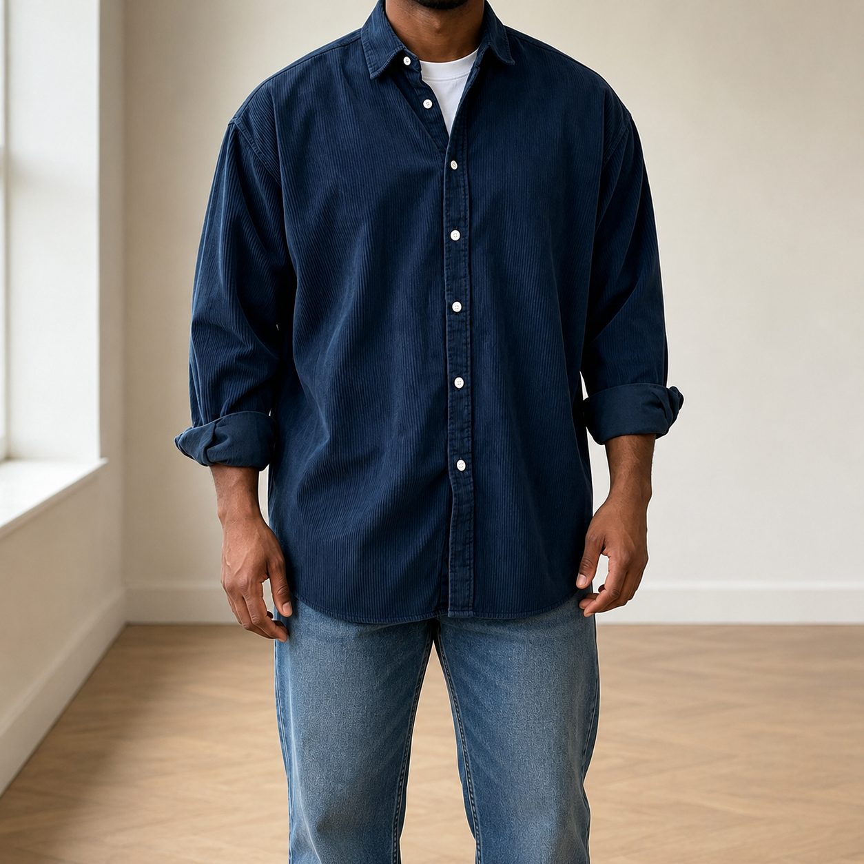 Mivanity Classic Essential Corduroy Long Sleeve Shirts