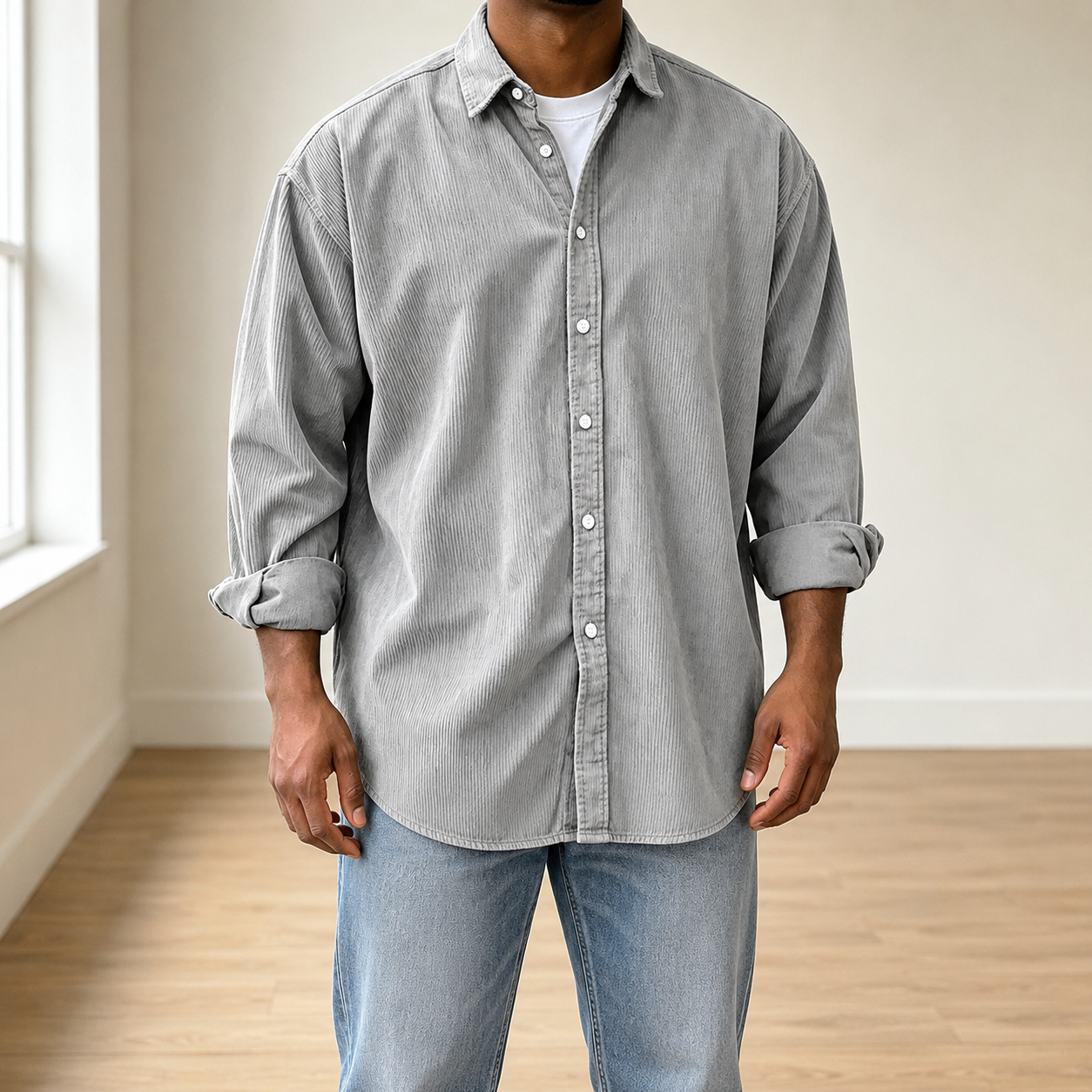 Mivanity Classic Essential Corduroy Long Sleeve Shirts
