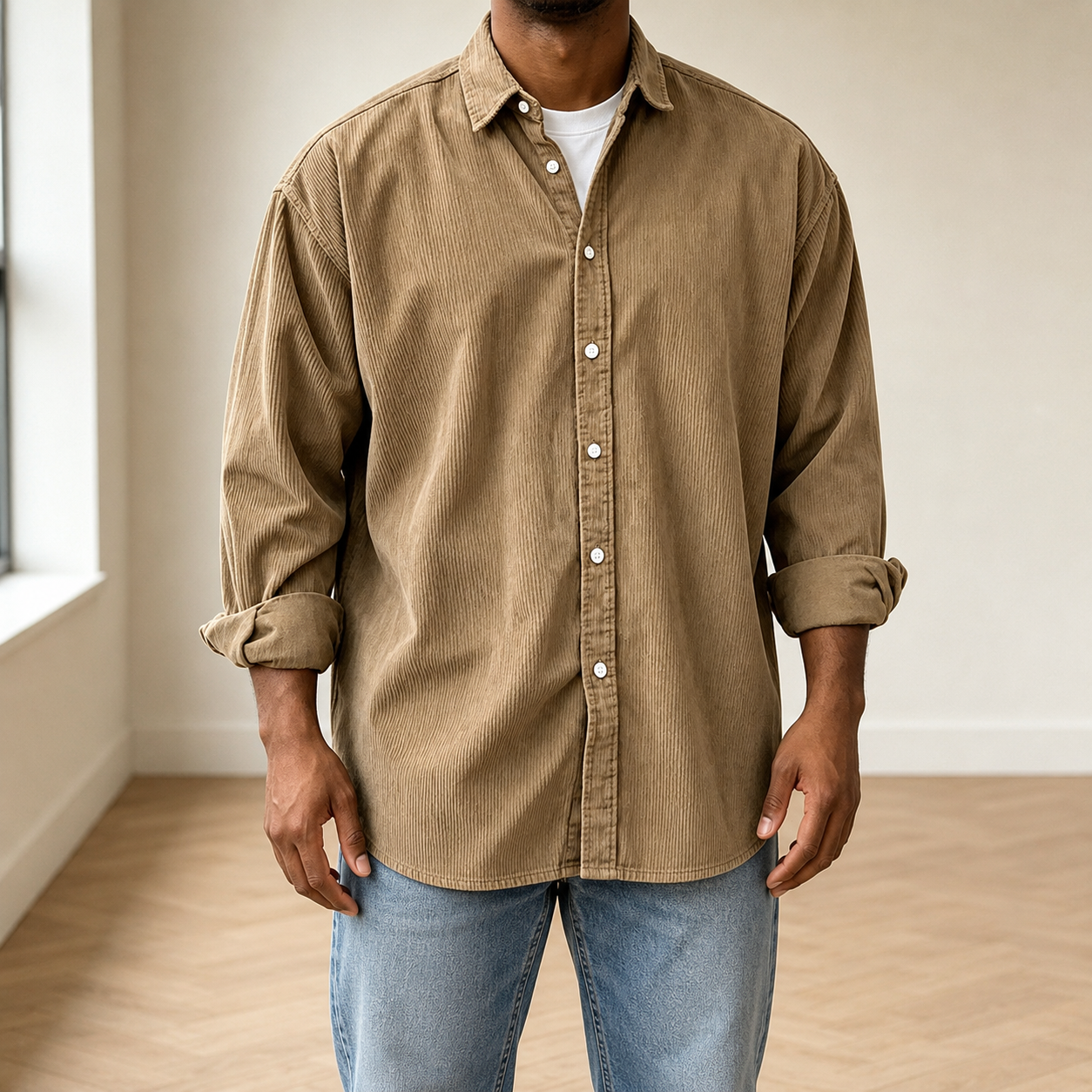 Mivanity Classic Essential Corduroy Long Sleeve Shirts