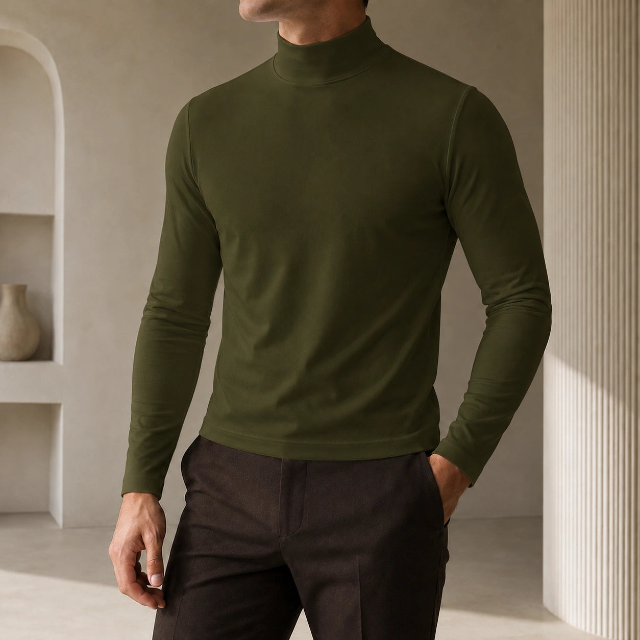 Mivanity Classic Slim Fit Turtleneck Basic T-Shirts