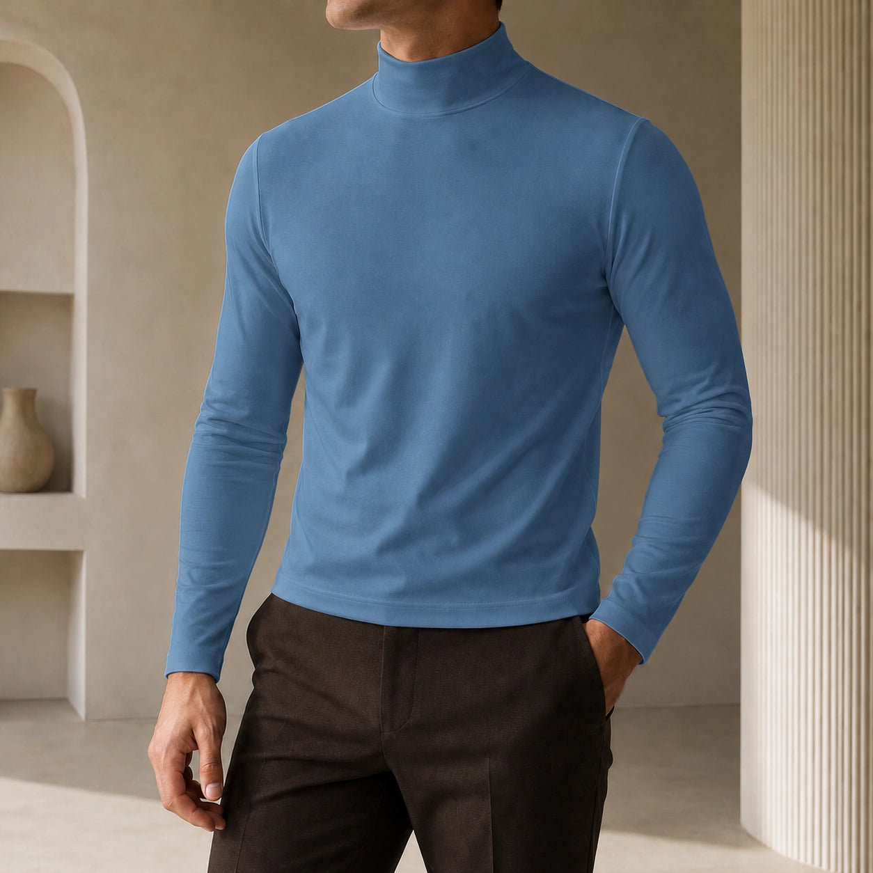 Mivanity Classic Slim Fit Turtleneck Basic T-Shirts