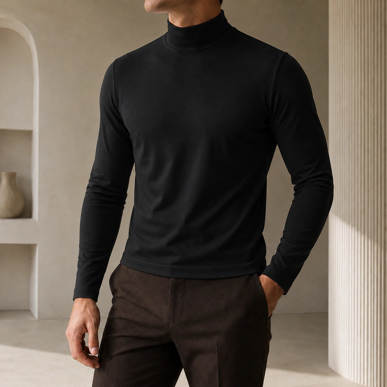 Mivanity Classic Slim Fit Turtleneck Basic T-Shirts