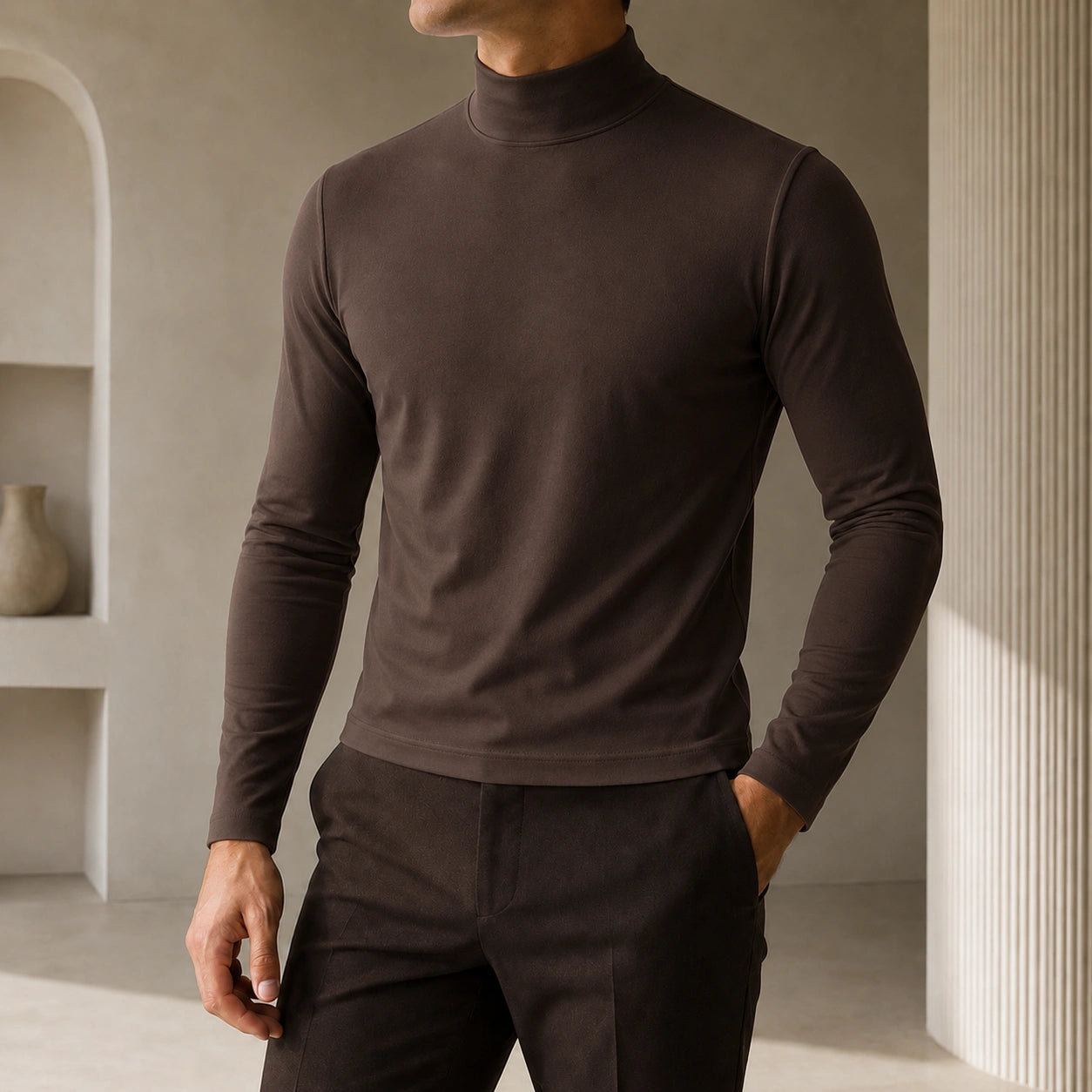 Mivanity Classic Slim Fit Turtleneck Basic T-Shirts