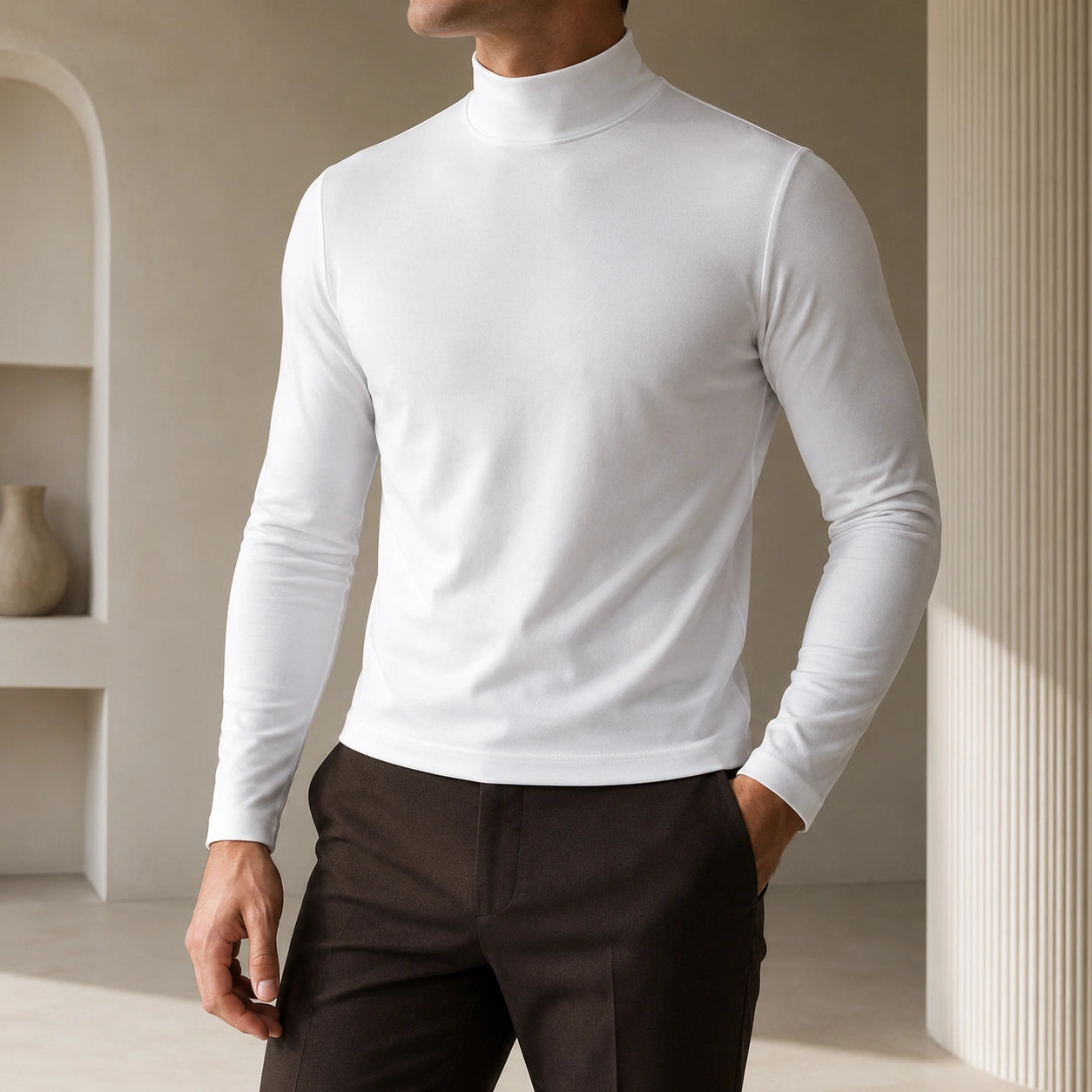 Mivanity Classic Slim Fit Turtleneck Basic T-Shirts