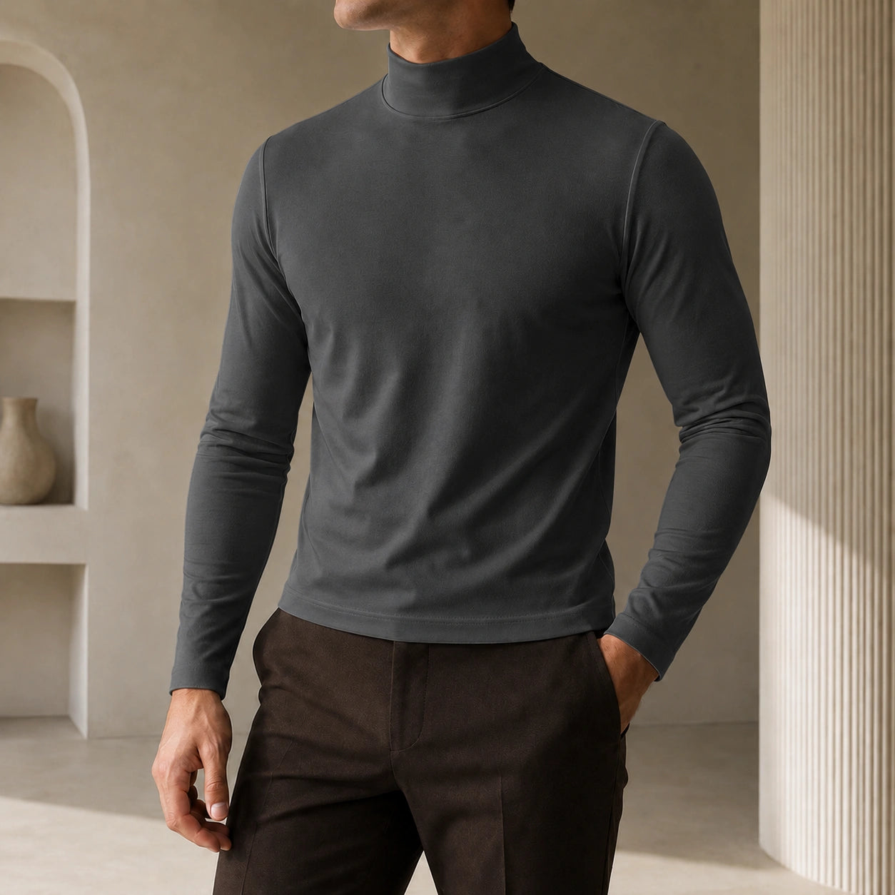 Mivanity Classic Slim Fit Turtleneck Basic T-Shirts
