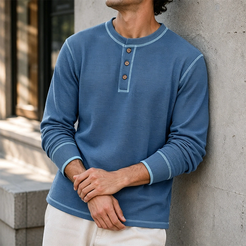 Mivanity Comfy Versatile Waffle Henley Shirt
