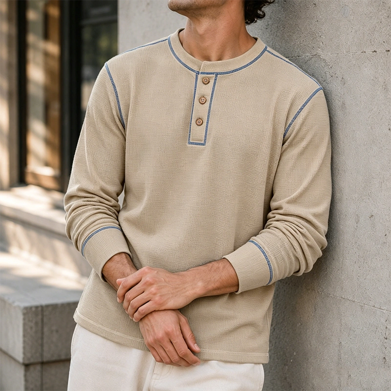 Mivanity Comfy Versatile Waffle Henley Shirt