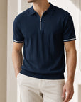 Mivanity Cool-Touch Cotton Knit Vertical Stripe Short Polo Shirts