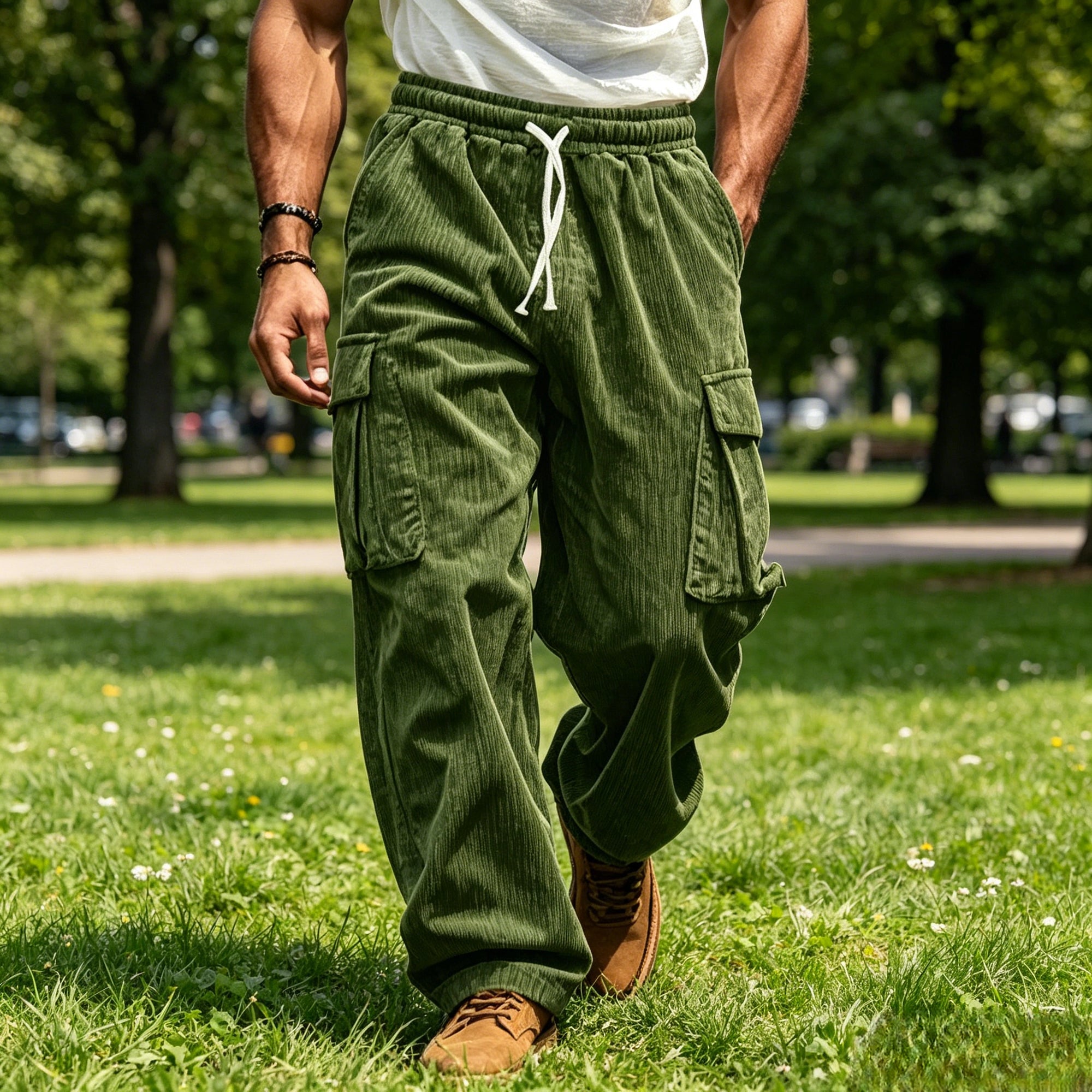 Mivanity Corduroy Straight Leg Cargo Pants