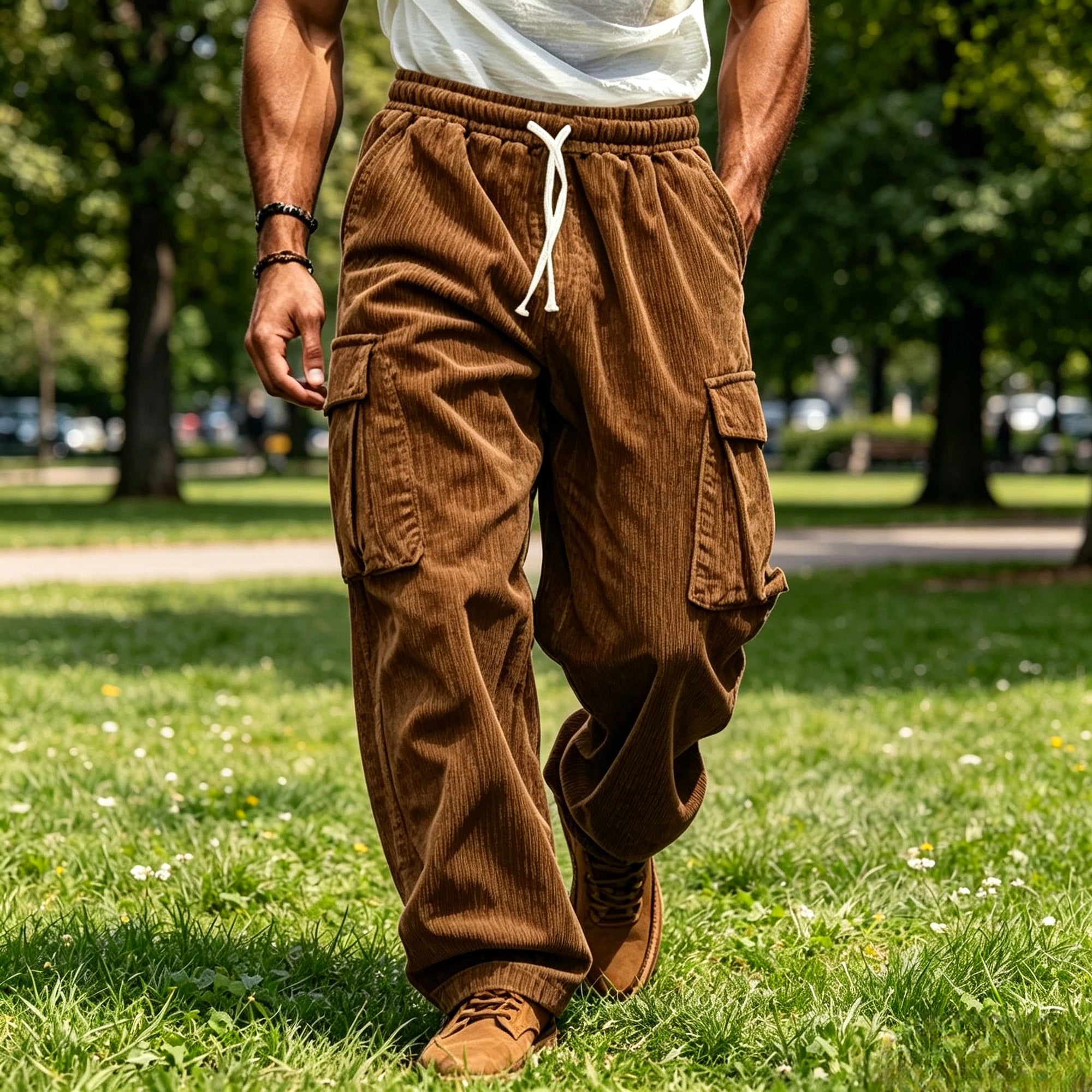 Mivanity Corduroy Straight Leg Cargo Pants