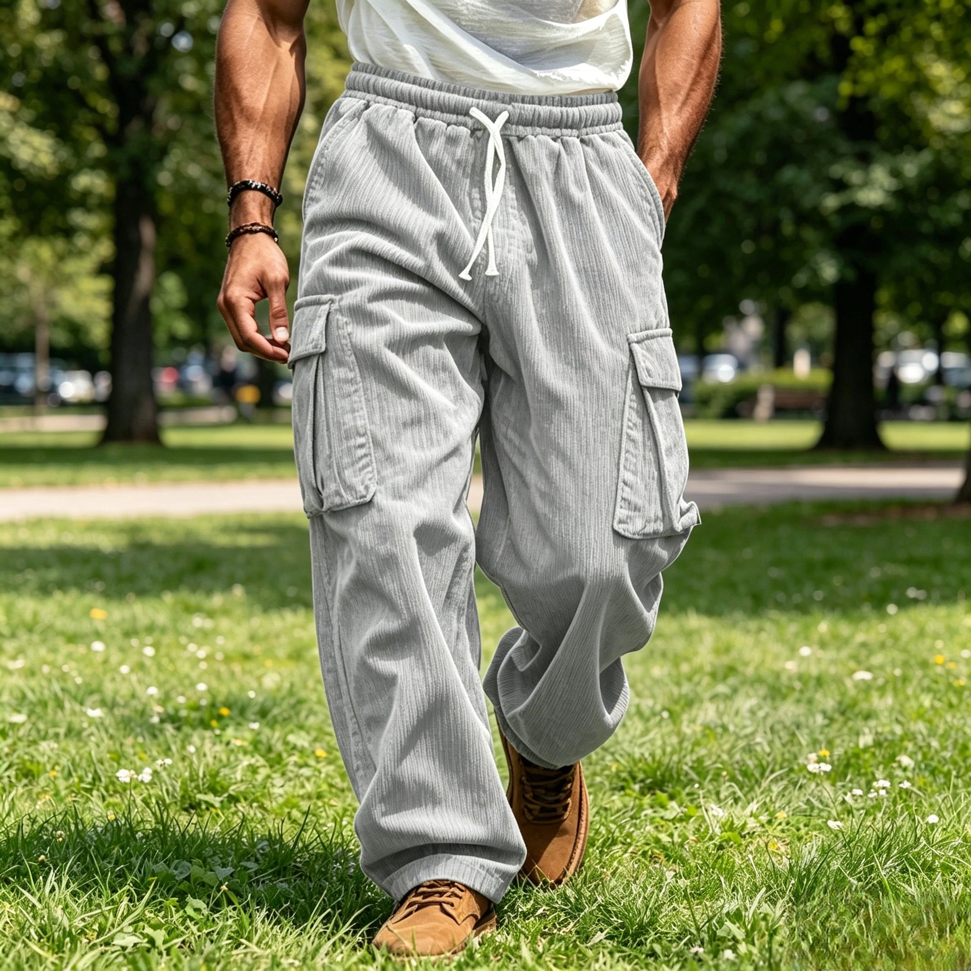 Mivanity Corduroy Straight Leg Cargo Pants