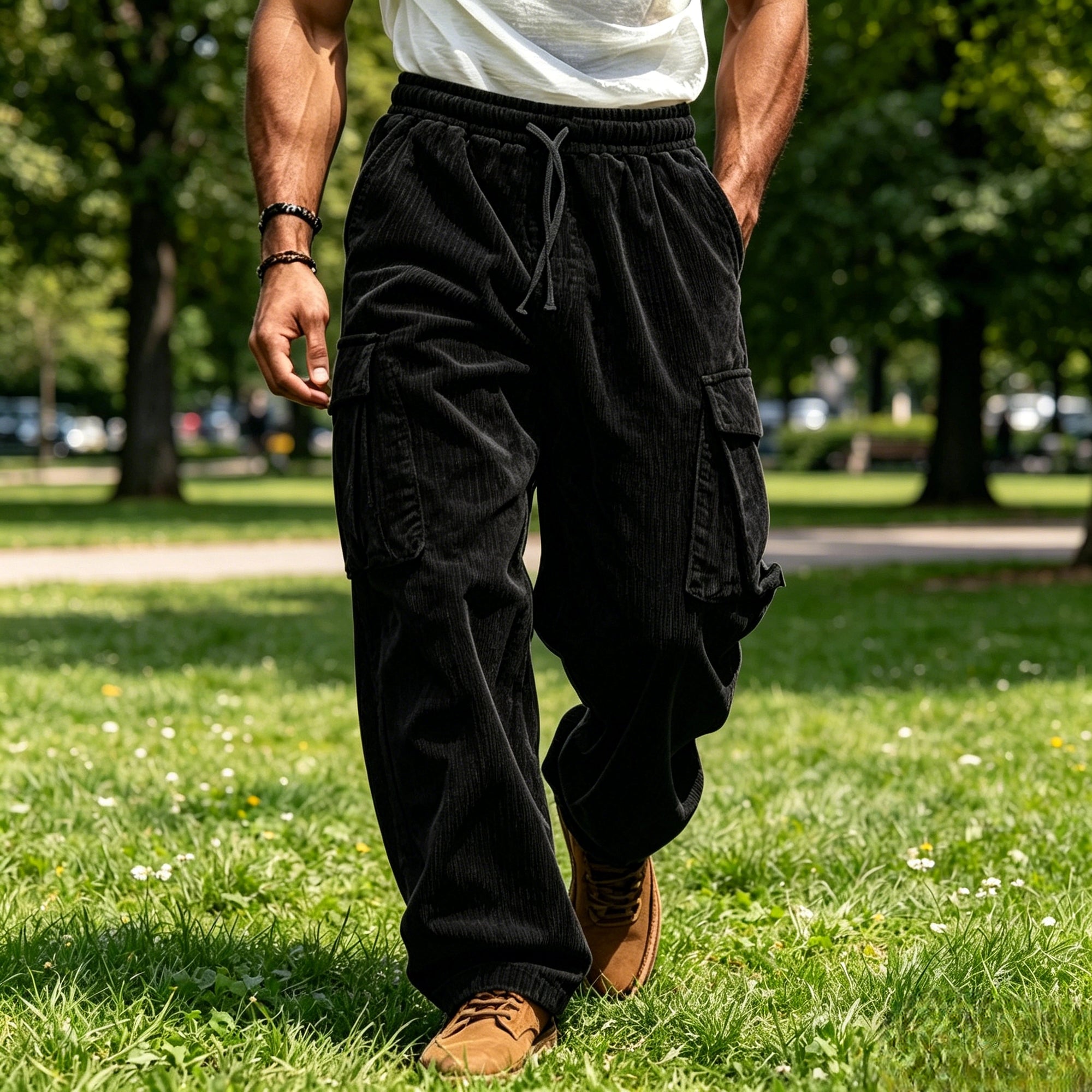 Mivanity Corduroy Straight Leg Cargo Pants