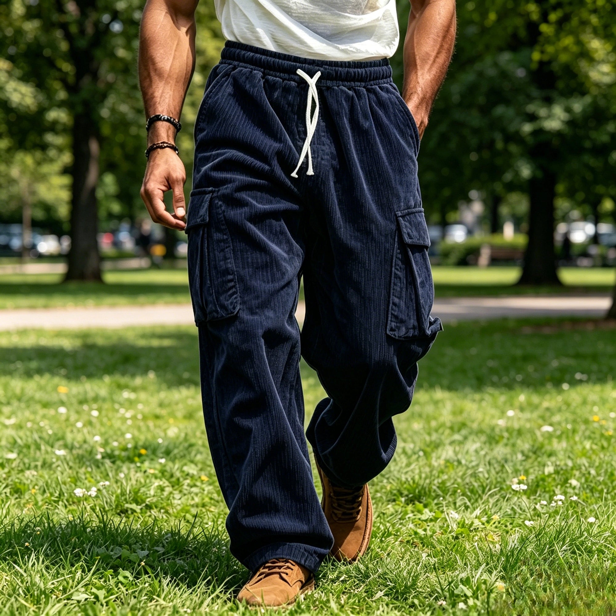 Mivanity Corduroy Straight Leg Cargo Pants