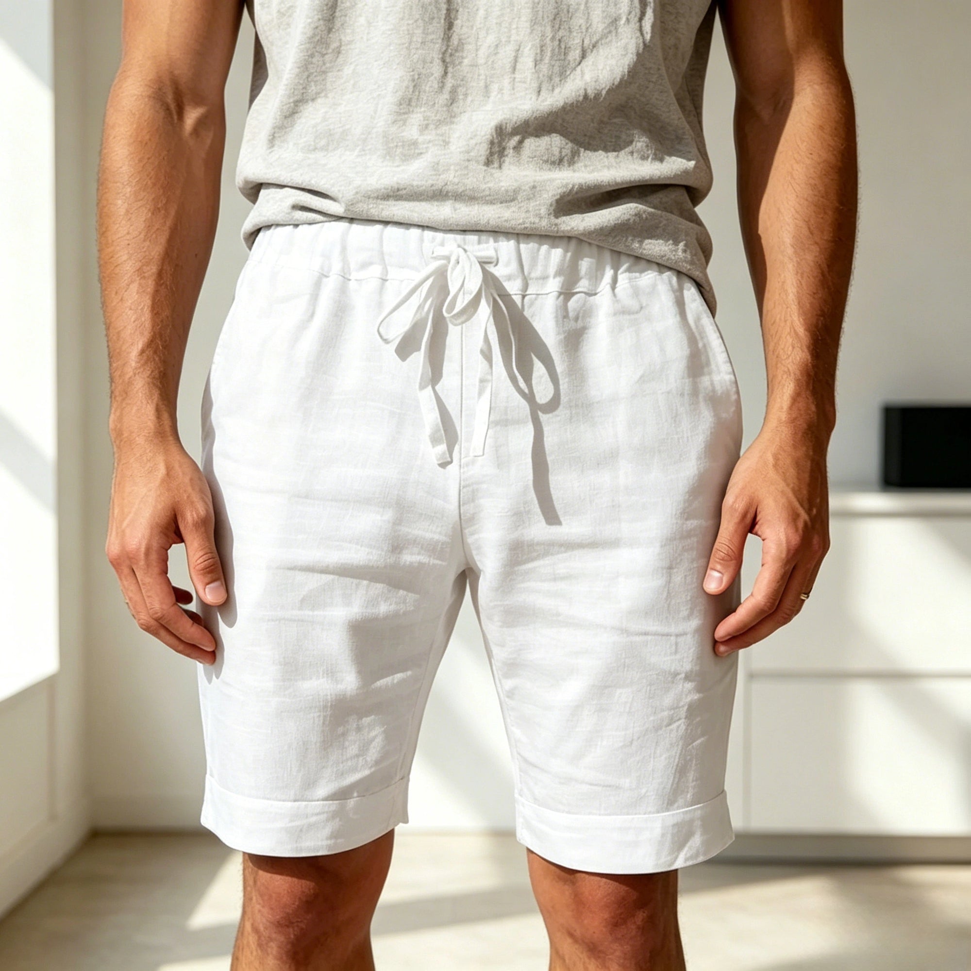 Mivanity Cotton Linen Drawstring Casual Shorts