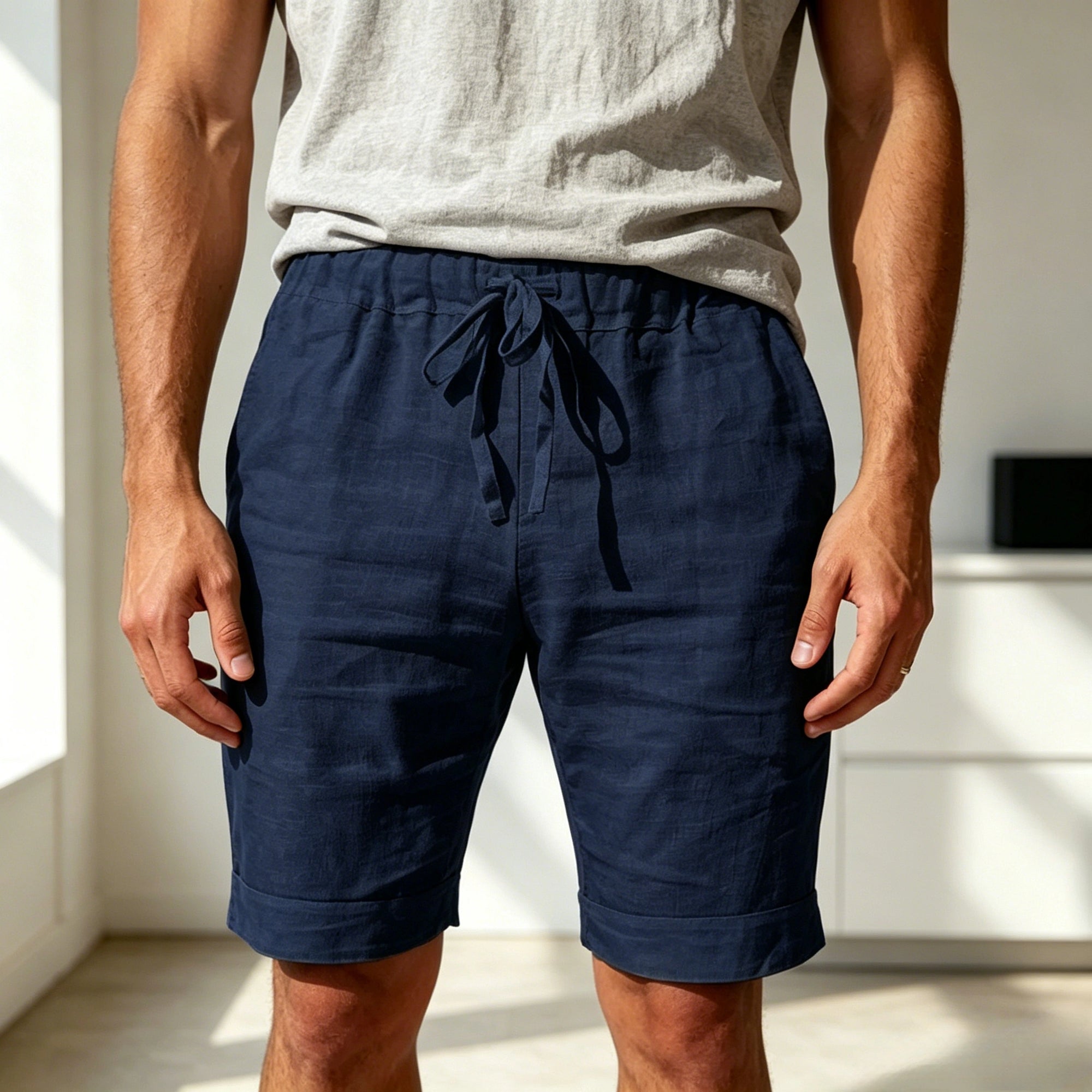 Mivanity Cotton Linen Drawstring Casual Shorts