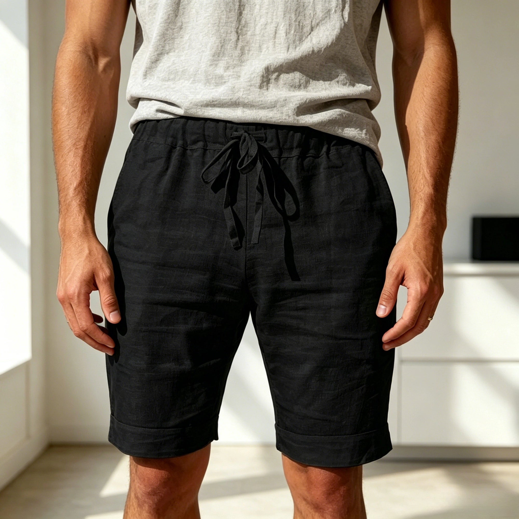 Mivanity Cotton Linen Drawstring Casual Shorts