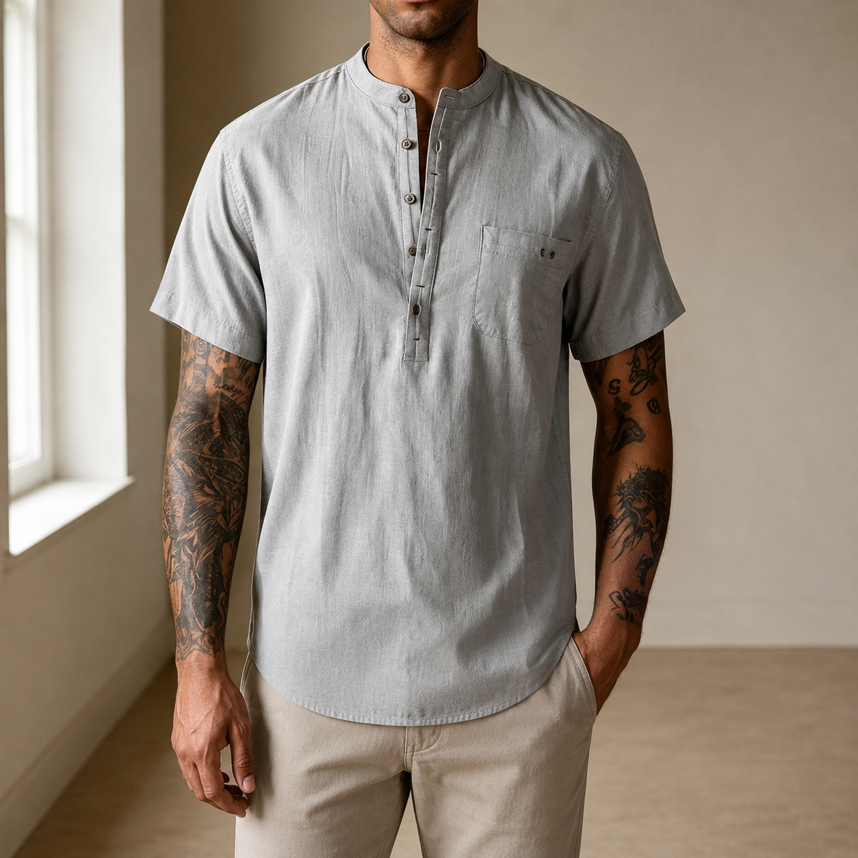 Mivanity Cozy Half Button Cotton Linen Shirts