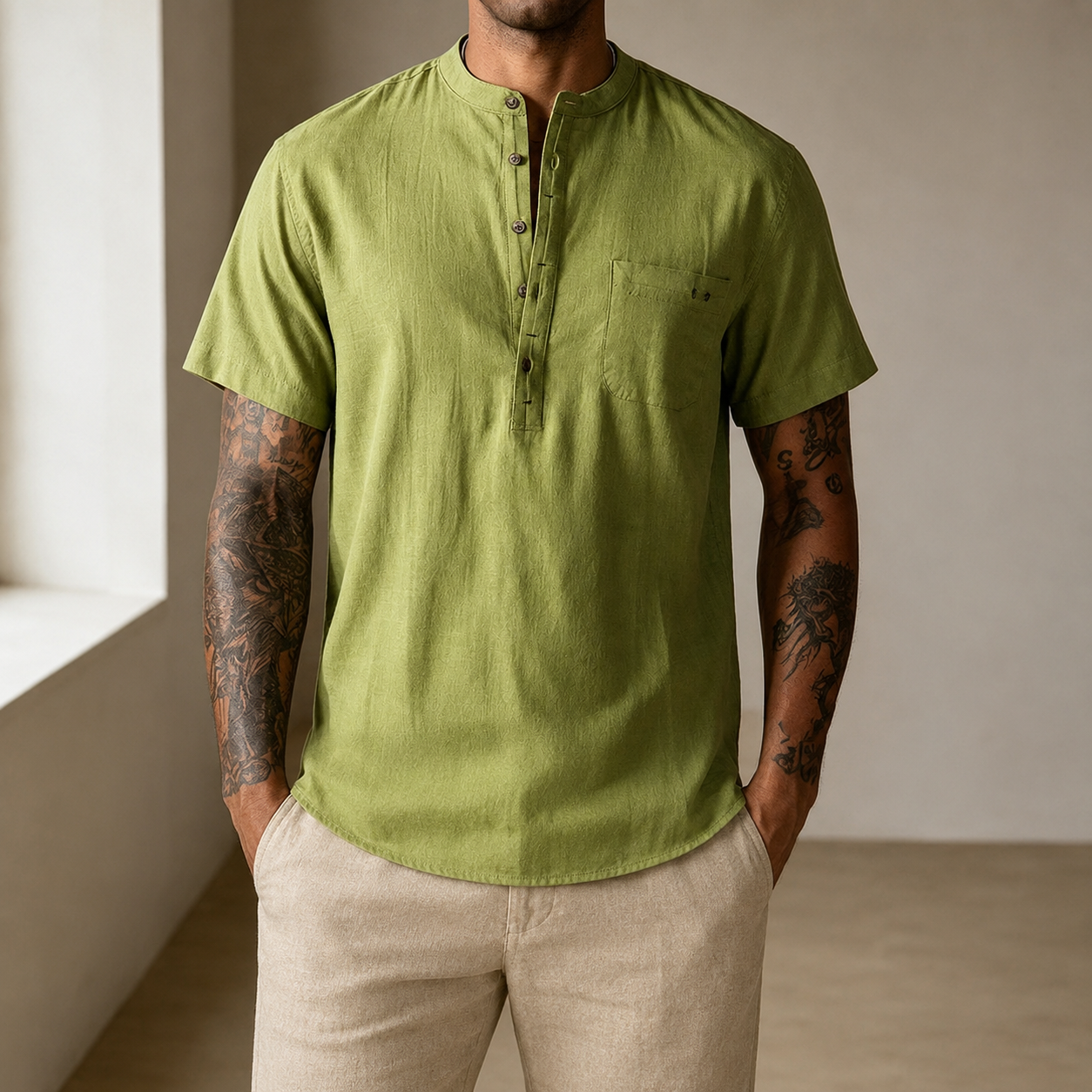 Mivanity Cozy Half Button Cotton Linen Shirts