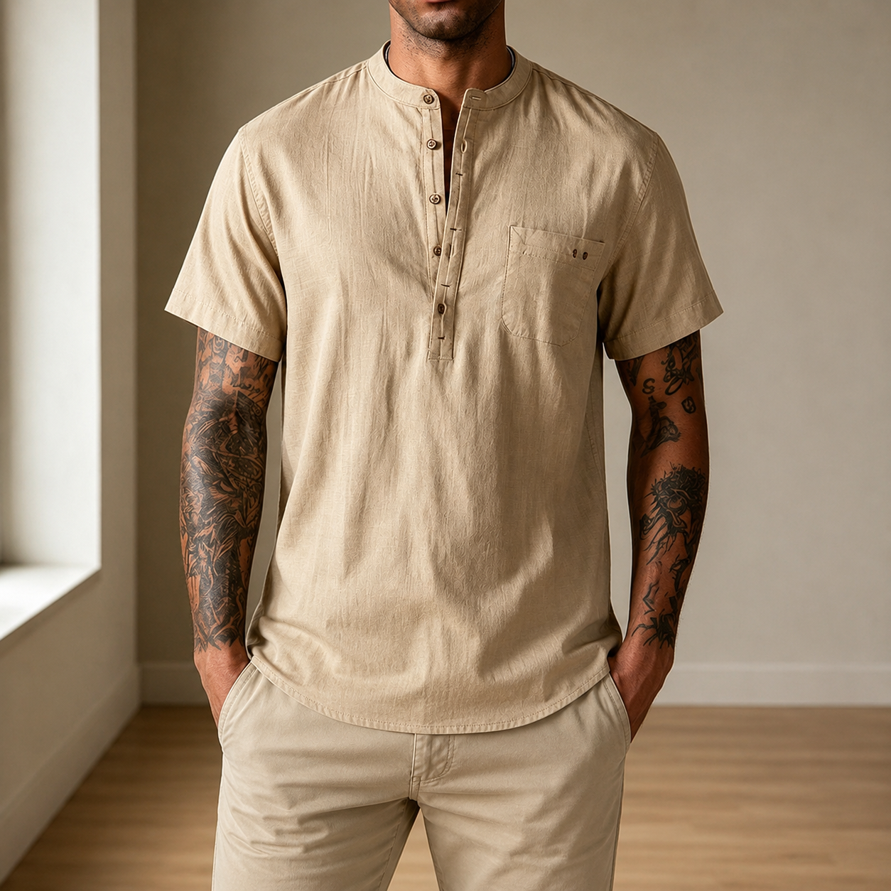 Mivanity Cozy Half Button Cotton Linen Shirts