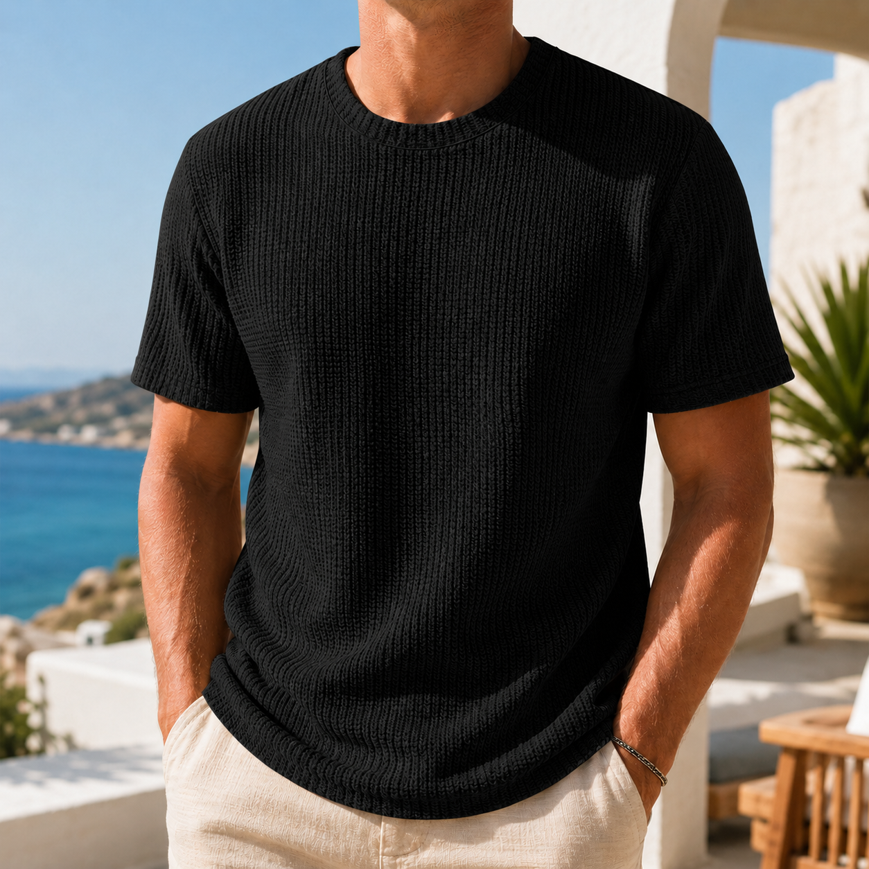 Mivanity Daily Round Neck Casual Texture Short-sleeved T-shirt