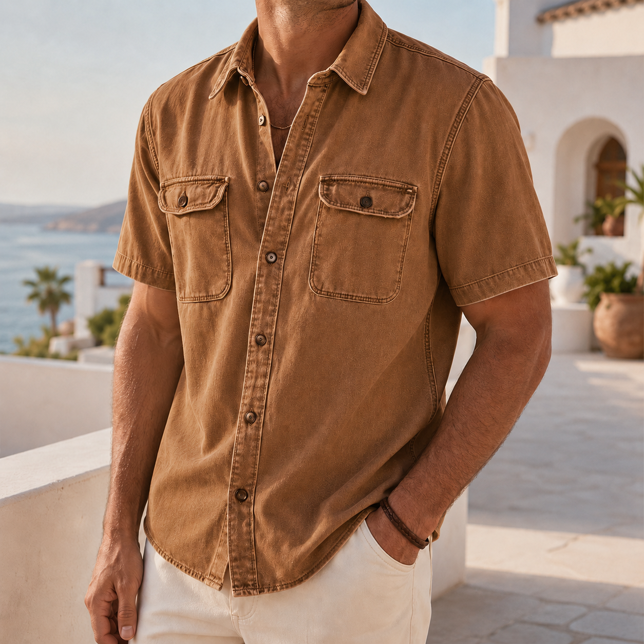 Mivanity Double Pocket Workwear Casual Short-sleeved Shirt
