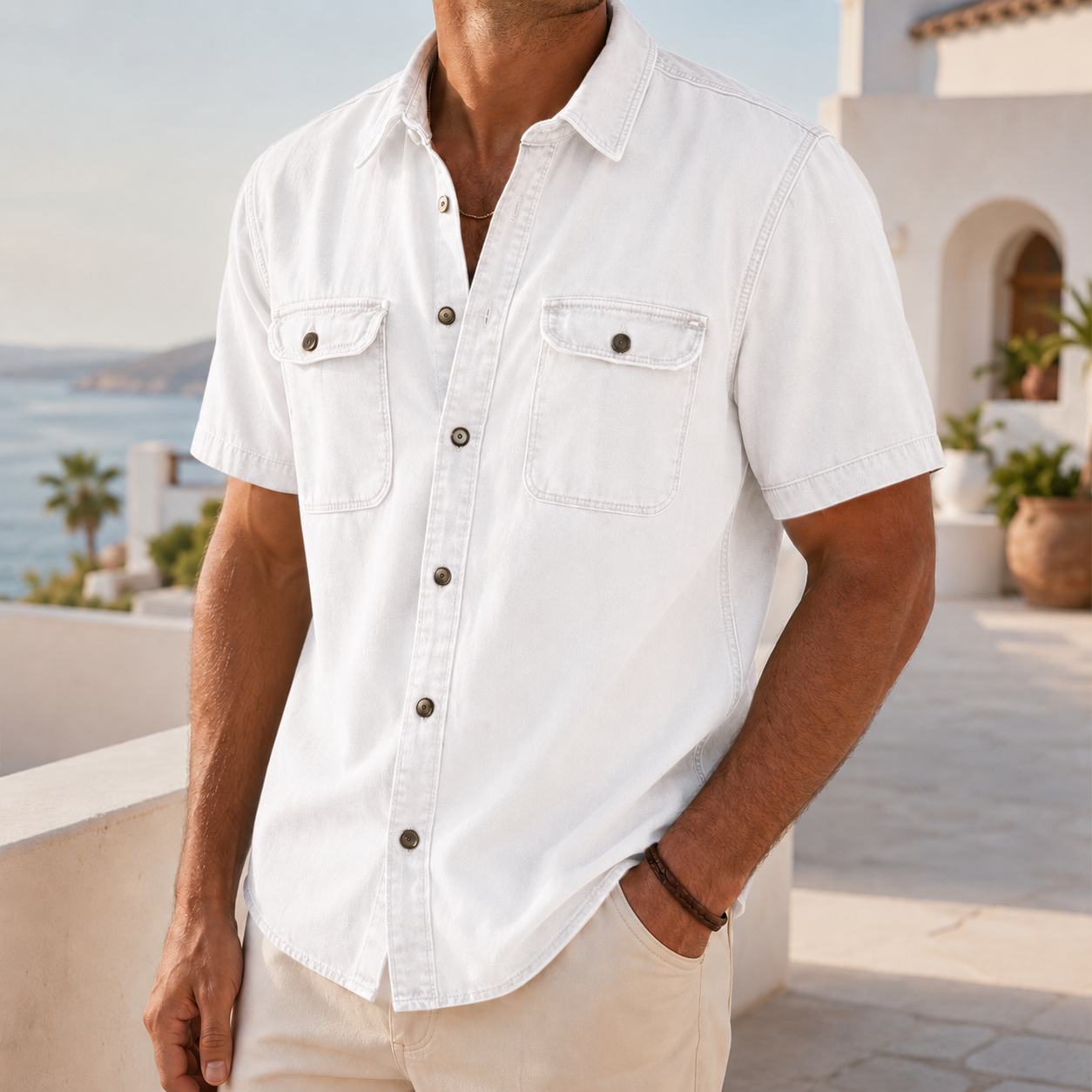 Mivanity Double Pocket Workwear Casual Short-sleeved Shirt