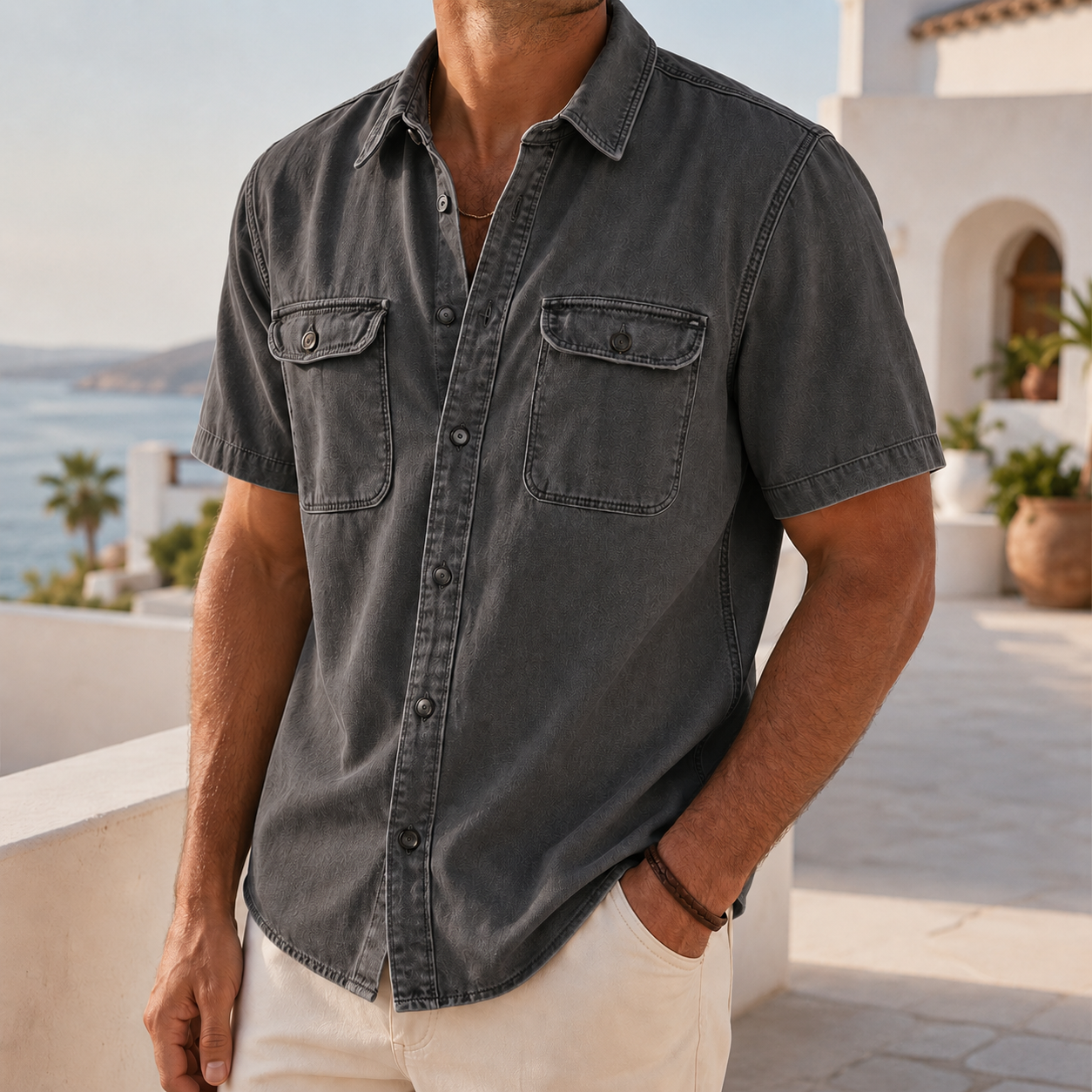 Mivanity Double Pocket Workwear Casual Short-sleeved Shirt