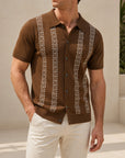 Mivanity Geometric Stripe Jacquard Short-Sleeve Knit Polo Shirts