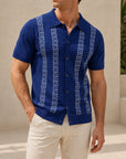 Mivanity Geometric Stripe Jacquard Short-Sleeve Knit Polo Shirts
