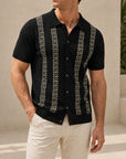 Mivanity Geometric Stripe Jacquard Short-Sleeve Knit Polo Shirts
