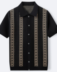 Mivanity Geometric Stripe Jacquard Short-Sleeve Knit Polo Shirts
