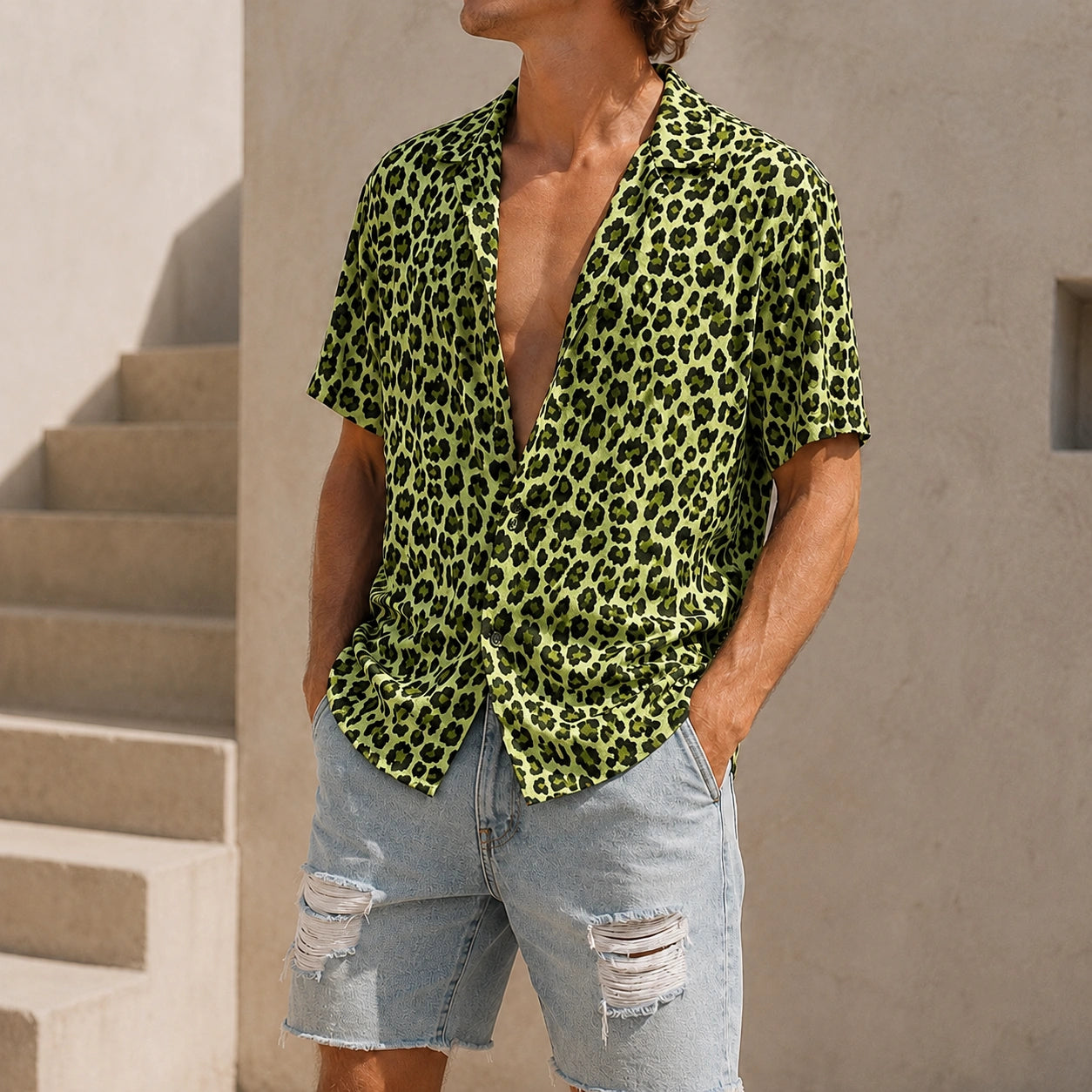 Mivanity Leopard Print Short-Sleeve Casual Shirts