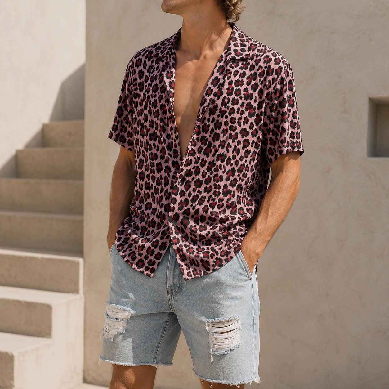 Mivanity Leopard Print Short-Sleeve Casual Shirts