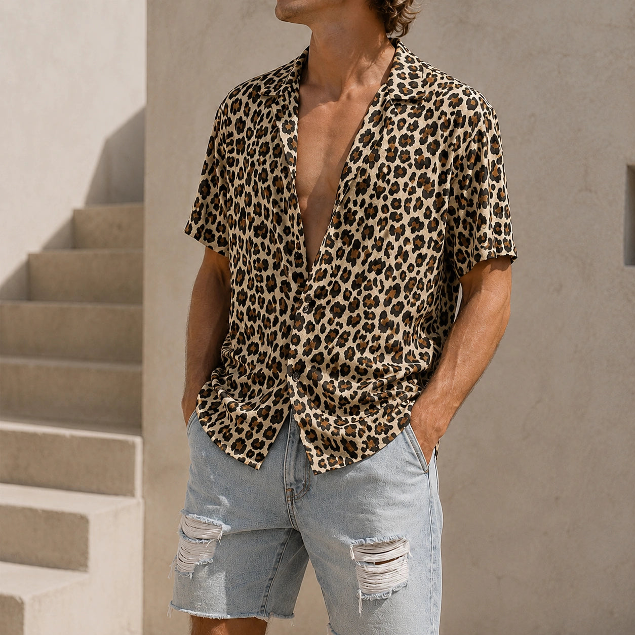 Mivanity Leopard Print Short-Sleeve Casual Shirts