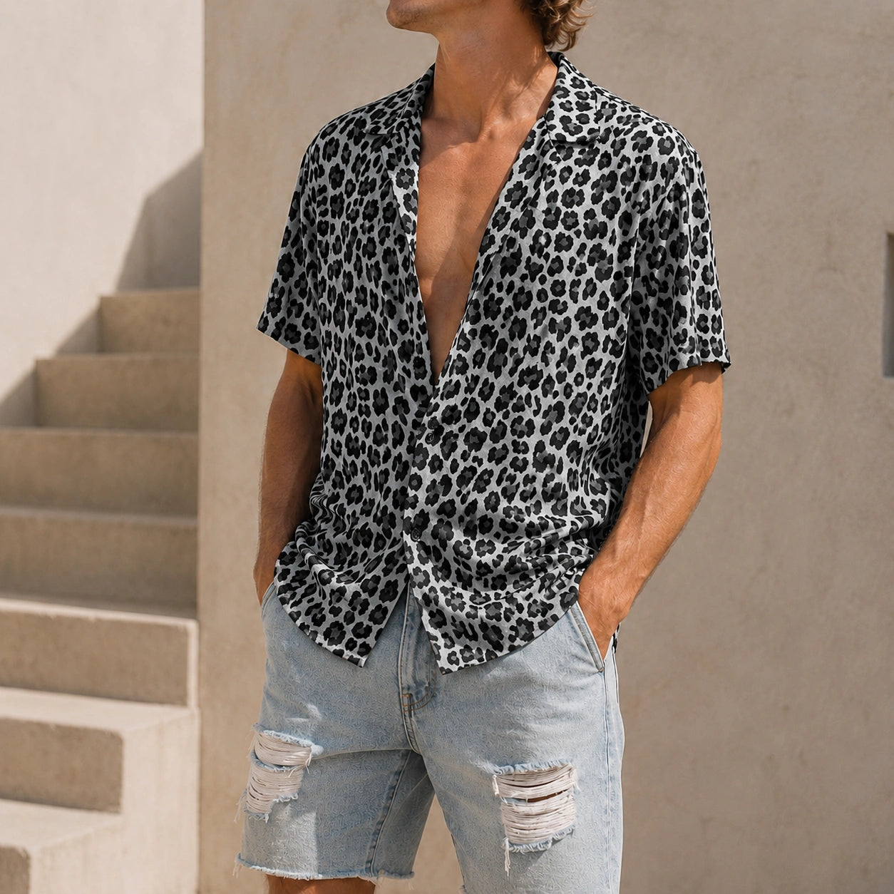 Mivanity Leopard Print Short-Sleeve Casual Shirts