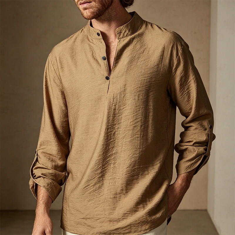 Mivanity Linen Henry Long Sleeve Beach Shirts