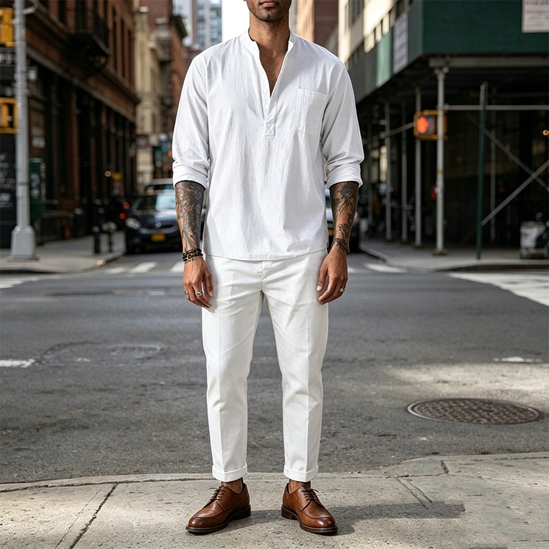 Mivanity Linen V-neck Beach Long-sleeved Shirts