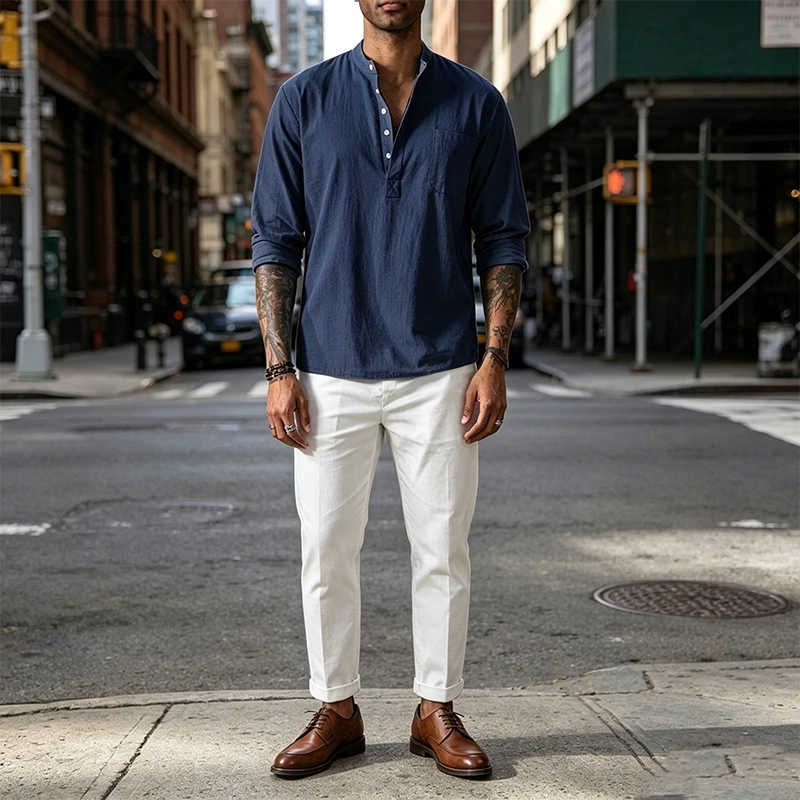 Mivanity Linen V-neck Beach Long-sleeved Shirts