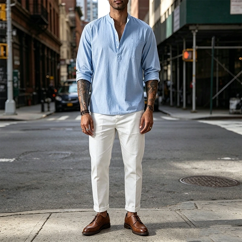Mivanity Linen V-neck Beach Long-sleeved Shirts