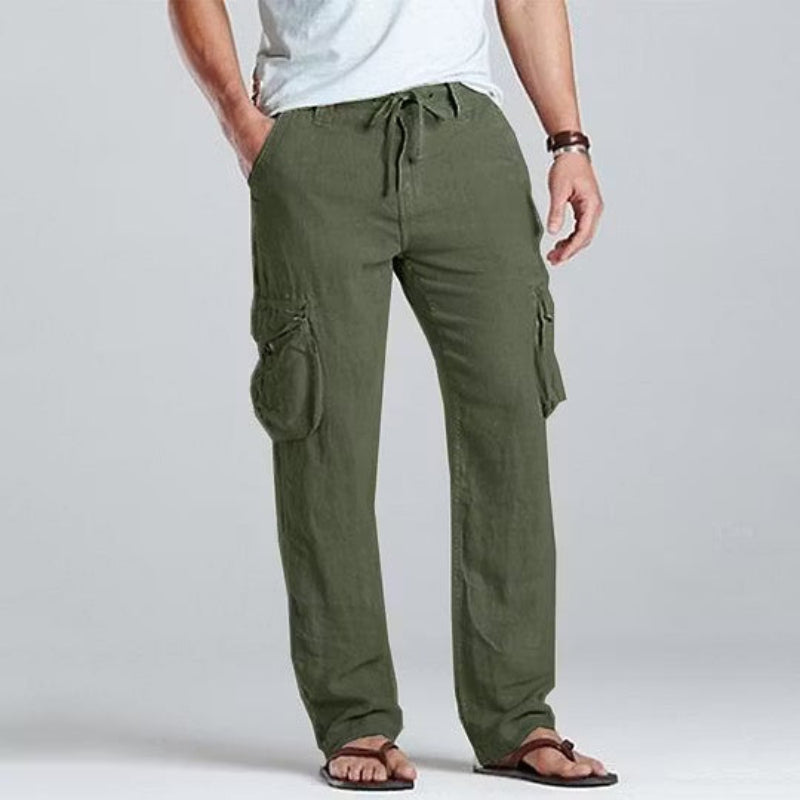 Mivanity Men Linen Cargo Drawstring Pants