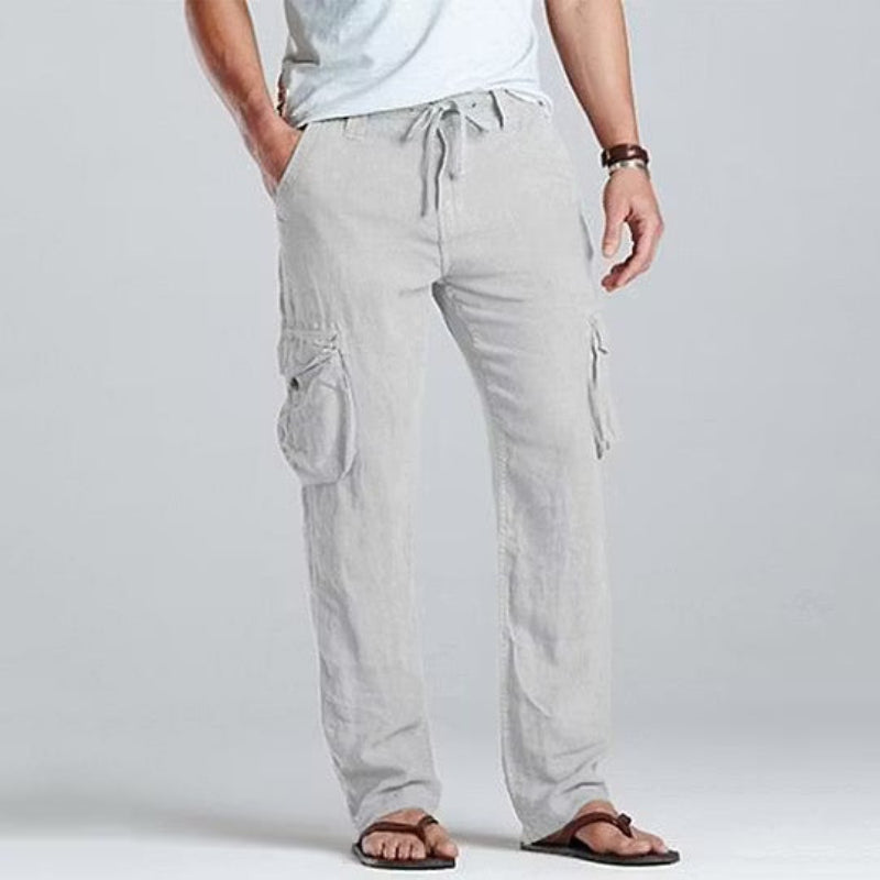 Mivanity Men Linen Cargo Drawstring Pants