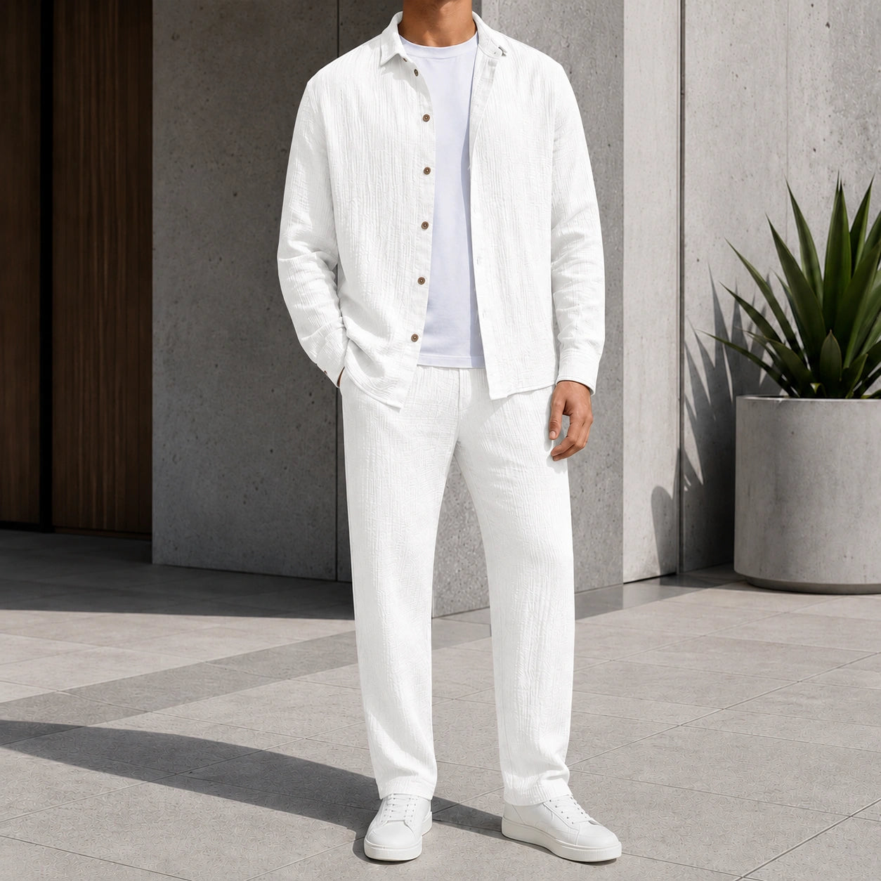 Mivanity Men's 2-Piece Band Collar Long-Sleeve Shirt Sets