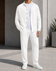 Mivanity Men's 2-Piece Band Collar Long-Sleeve Shirt Sets
