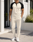 Mivanity Men's 2-Piece Henley Tee Drawstring Pants Sets